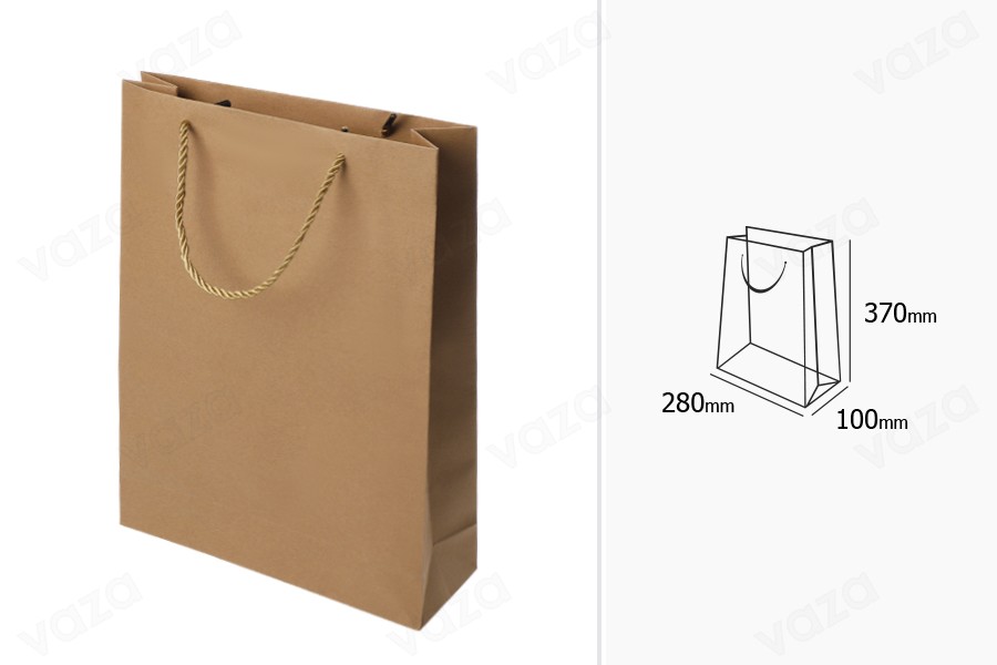 Sac cadeau en papier marron avec cordon torsadé 280 x 100 x 370 mm - 12 pcs-εικόνα_διαστάσεις