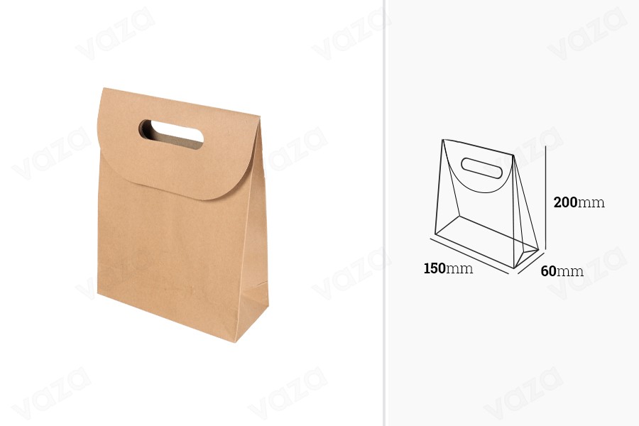 Sac cadeau en papier de couleur marron avec fermeture adhésive en papier hitch 150 x 60 x 200 mm-εικόνα_διαστάσεις
