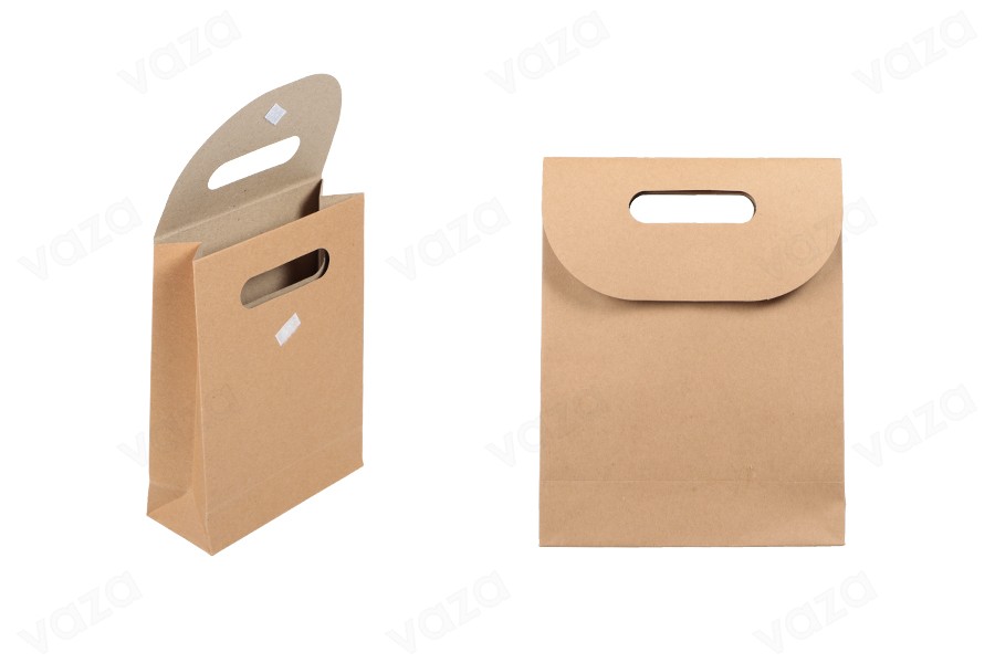 Sac cadeau en papier de couleur marron avec fermeture adhésive en papier hitch 150 x 60 x 200 mm-