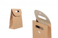 Eco brown paper gift bag with velcro closure in size 150x60x200 mm