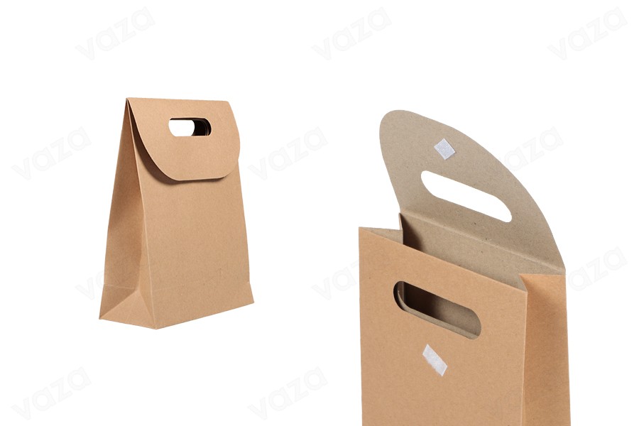 Sac cadeau en papier de couleur marron avec fermeture adhésive en papier hitch 150 x 60 x 200 mm-εικόνα_προϊοντική