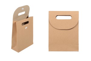 Geschenktüte aus Papier in brauner Farbe mit Aufkleberband190x80x240 mm-3
