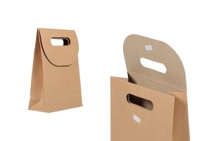 Geschenktüte aus Papier in brauner Farbe mit Aufkleberband190x80x240 mm-1