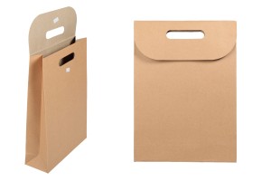 Geschenktüte Papier in brauner Farbe mit Aufkleberband hrits hrats 240x80x330 mm-3