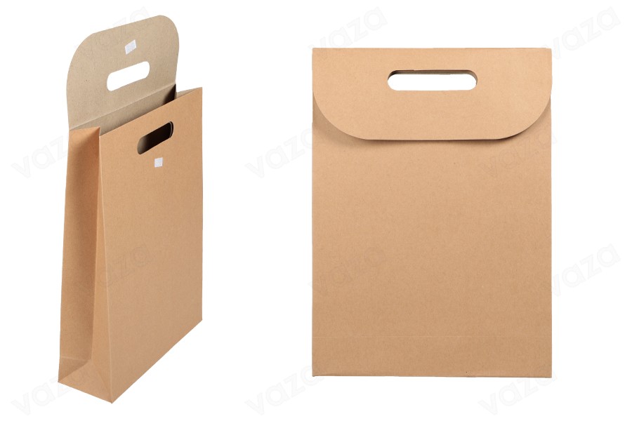 Sac cadeau en papier de couleur marron avec fermeture adhésive en papier hitch 240 x 80 x 330 mm Sac cadeau en papier de couleur marron avec fermeture adhésive en papier hitch 240 x 80 x 330 mm-
