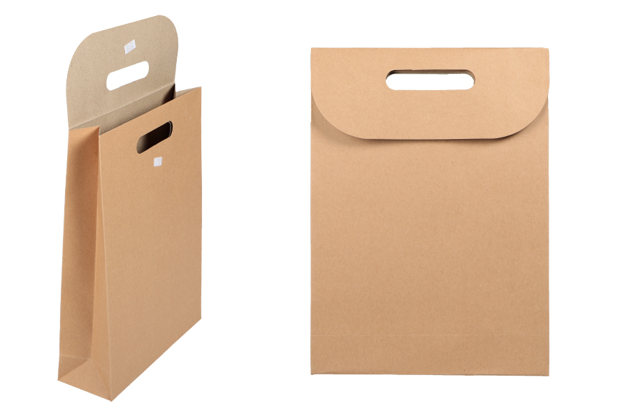 Geschenktüte Papier in brauner Farbe mit Aufkleberband hrits hrats 240x80x330 mm Geschenktüte Papier in brauner Farbe mit Aufkleberband hrits hrats 240x80x330 mm