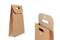 Eco brown paper gift bag with velcro closure in size 240x80x330 mm