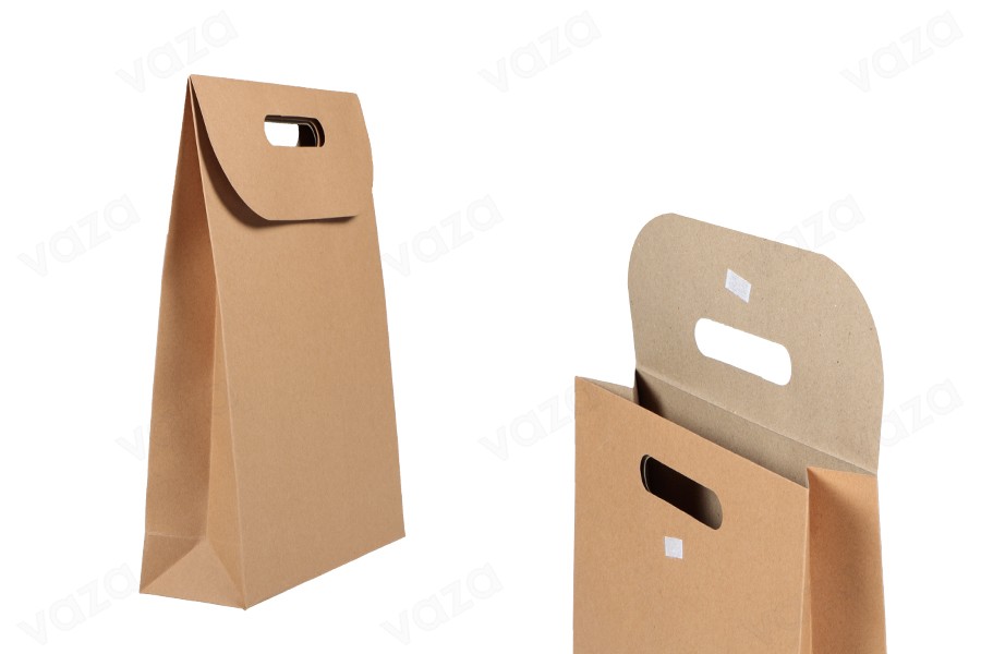 Sac cadeau en papier de couleur marron avec fermeture adhésive en papier hitch 240 x 80 x 330 mm Sac cadeau en papier de couleur marron avec fermeture adhésive en papier hitch 240 x 80 x 330 mm-photo_produit