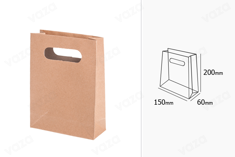 Sac cadeau en papier de couleur marron 150 x 60 x 200 mm Sac cadeau en papier de couleur marron 150 x 60 x 200 mm-photo_dimensions