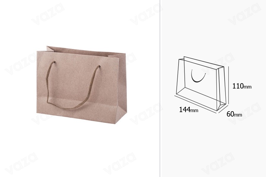 Sac cadeau en papier kraft avec cordon de 3 mm avec une belle texture dans la même couleur que le sac 144 x 60 x 110 mm Sac cadeau en papier kraft avec cordon de 3 mm avec une belle texture dans la même couleur que le sac 144 x 60 x 110 mm-photo_dimensions