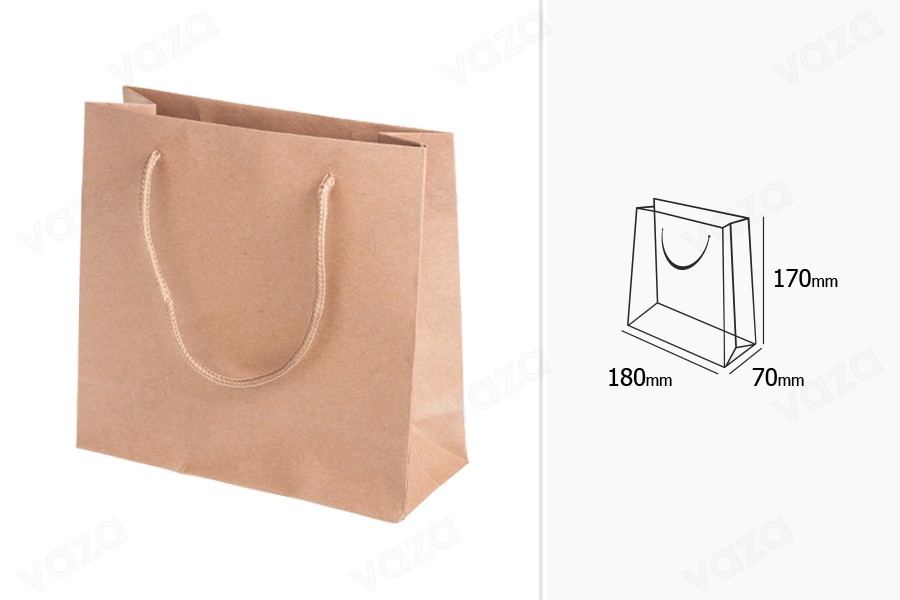 Sac cadeau en papier de couleur marron 180 x 70 x 170 mm Sac cadeau en papier de couleur marron 180 x 70 x 170 mm-photo_dimensions