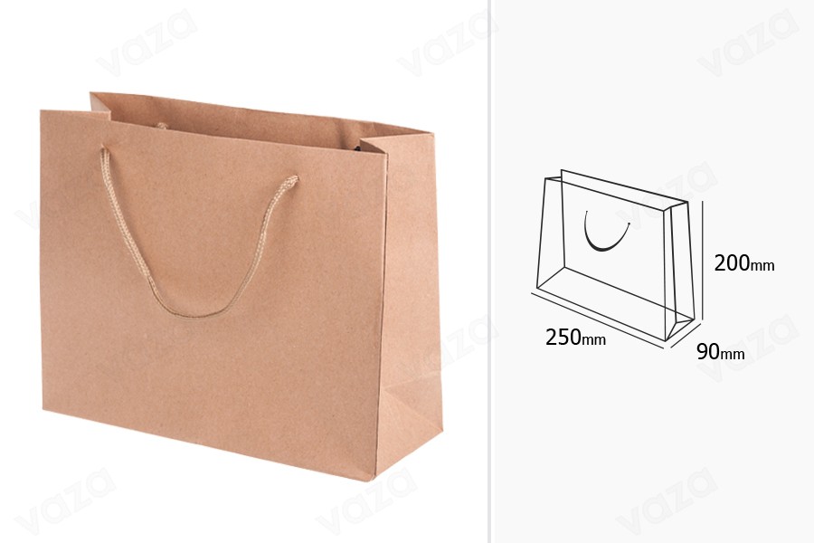 Sac cadeau en papier de couleur marron 250 x 90 x 200 mm Sac cadeau en papier de couleur marron 250 x 90 x 200 mm-photo_dimensions