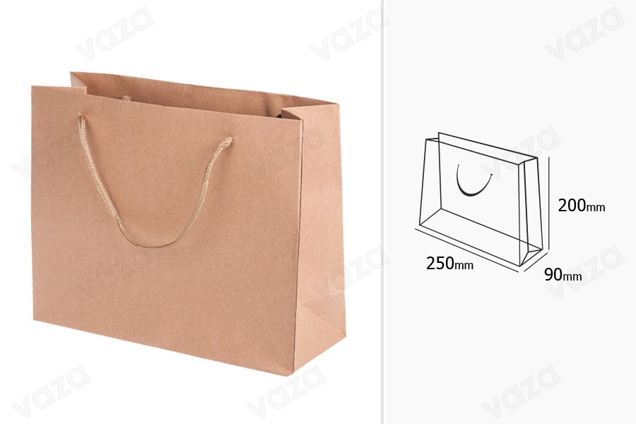 Papiertüte für Geschenke braun 250x90x200 mm Papiertüte für Geschenke braun 250x90x200 mm-εικόνα_διαστάσεις