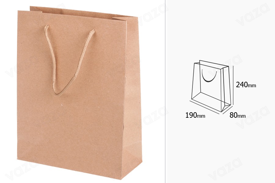 Sac cadeau en papier de couleur marron 190 x 80 x 240 mm Sac cadeau en papier de couleur marron 190 x 80 x 240 mm-photo_dimensions