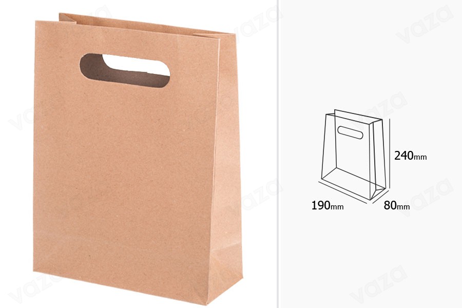 Sac cadeau en papier de couleur marron 190 x 80 x 240 mm Sac cadeau en papier de couleur marron 190 x 80 x 240 mm-εικόνα_διαστάσεις