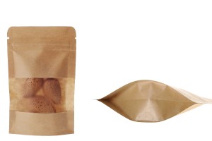 Standbodenbeutel Kraftpapier, Doy-Pack, mit Sichtfenster, Druckverschluss und innere und äußere transparente Auskleidung, 80x30x125 mm -100 Stücke-1