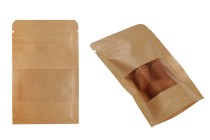 Standbodenbeutel Kraftpapier, Doy-Pack, mit Sichtfenster, Druckverschluss und innere und äußere transparente Auskleidung, 80x30x125 mm -100 Stücke Standbodenbeutel Kraftpapier, Doy-Pack, mit Sichtfenster, Druckverschluss und innere und äußere transparente Auskleidung, 80x30x125 mm -100 Stücke