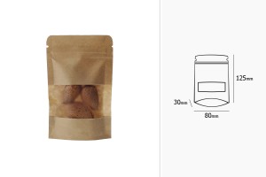 Standbodenbeutel Kraftpapier, Doy-Pack, mit Sichtfenster, Druckverschluss und innere und äußere transparente Auskleidung, 80x30x125 mm -100 Stücke-3