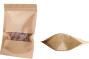 Doypack stand-up pouch Kraft with zipper, window, transparent inside and outside layer, heat sealable 180x50x260 mm - 100 pcs 