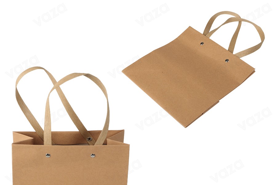 Sac en papier avec poignée marron laminée et « clous » argentés 200 x 90 x 200 Sac en papier avec poignée marron laminée et « clous » argentés 200 x 90 x 200-