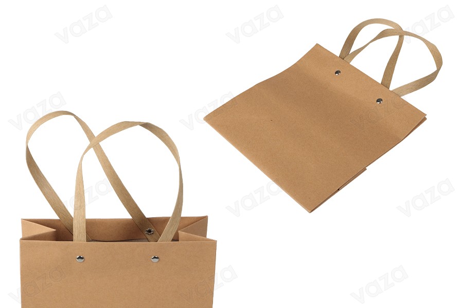 Sac en papier avec poignée marron laminée et « clous » argentés 200 x 90 x 200 Sac en papier avec poignée marron laminée et « clous » argentés 200 x 90 x 200-
