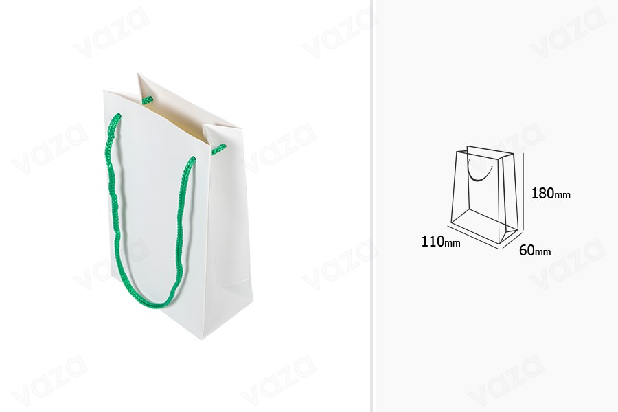 Sac cadeau en papier blanc 110 x 60 x 180 mm avec cordon - 20 pcs Sac cadeau en papier blanc 110 x 60 x 180 mm avec cordon - 20 pcs-photo_dimensions