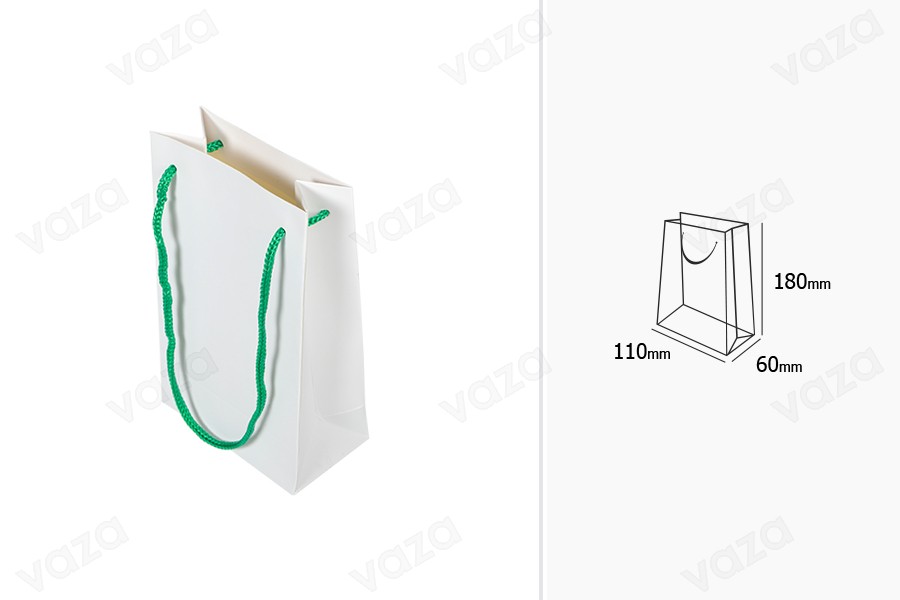 Sac cadeau en papier blanc 110 x 60 x 180 mm avec cordon - 20 pcs-bildabmessungen