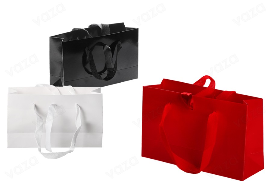 Sac cadeau 250 x 80 x 150 mm avec poignée et ruban à nouer de différentes couleurs - 20 pcs Sac cadeau 250 x 80 x 150 mm avec poignée et ruban à nouer de différentes couleurs - 20 pcs-photo_produit