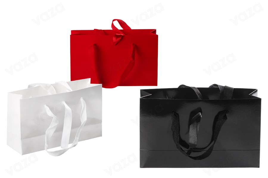 Sac cadeau 250 x 80 x 150 mm avec poignée et ruban à nouer de différentes couleurs - 20 pcs Sac cadeau 250 x 80 x 150 mm avec poignée et ruban à nouer de différentes couleurs - 20 pcs-photo_dimensions