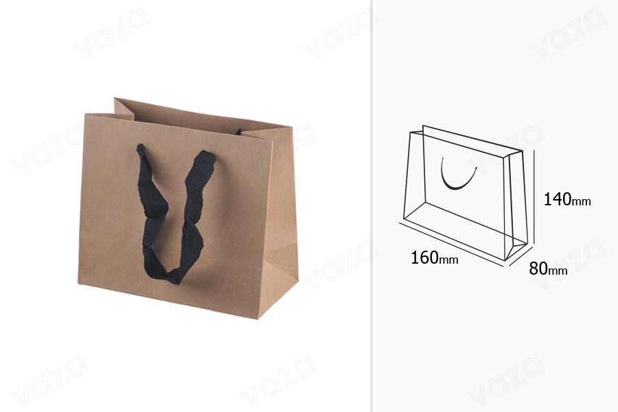 Sac en papier kraft écologique - poignée noire avec lingerie ribbon de 20 mm 160 x 80 x 140-εικόνα_διαστάσεις