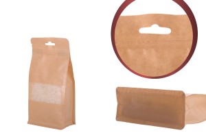 Standbodenbeutel aus Kraftpapier, mit Druckverschluss, Sichtfenster und Eurohole Loch - verschließbar (durch Schweißgerät) 100x 60x 200 - 50 Stücke-3