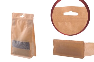 Standbodenbeutel aus Kraftpapier, mit Druckverschluss, Sichtfenster und Eurohole Loch - verschließbar (durch Schweißgerät) 140x60x240 - 50 Stücke-3