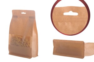Standbodenbeutel aus Kraftpapier, mit Druckverschluss, Sichtfenster und Eurohole Loch - verschließbar (durch Schweißgerät) 160x80x 260 - 50 Stücke-3