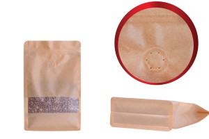 Kraftbeutel vom Typ Doy Pack, mit Reißverschluss, Ventil, Fenster, Innen- und Außenfutter transparent und Möglichkeit zum Versiegeln mit Heißsiegeln 140x65x240 mm - 25 Stück-2