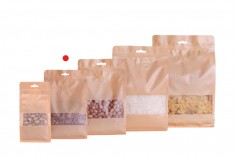 Σακουλάκια κραφτ τύπου Doy Pack, με κλείσιμο "zip", βαλβίδα, παράθυρο και τρύπα Eurohole, εσωτερική και εξωτερική διάφανη επένδυση και δυνατότητα σφράγισης με θερμοκόλληση 180x80x280 mm - 25 τμχ