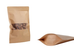 Standbodenbeutel Kraftpapier, Doy-Pack mit Sichtfenster, Druckverschluss und innere und äußere transparente Auskleidung, 200x50x300mm -100 Stücke-1