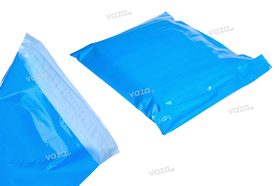 Sachets de transport de courrier 350 x 450 mm PE imperméable à l'eau avec fermeture auto-adhésive en couleur bleue - 100 pcs