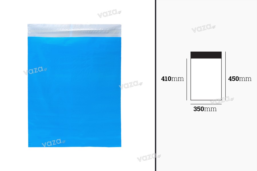 Buste per trasporto corriere 350x450 mm in PE impermeabile con chiusura autoadesiva in colore blu - 100 pz