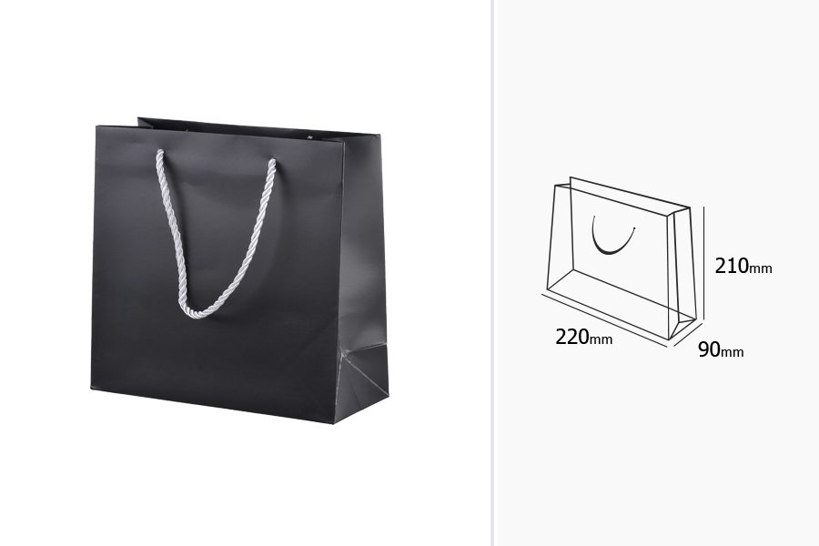 Sac cadeau laminé noir avec poignée-cordon argenté torsadé 220 x 90 x 210