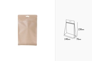 Sachets en papier kraft de type Doypack, avec fermeture zip, revêtement intérieur en aluminium et possibilité de thermoscellage 140 x 70 x 230 mm - 50 pcs-εικόνα_διαστάσεις