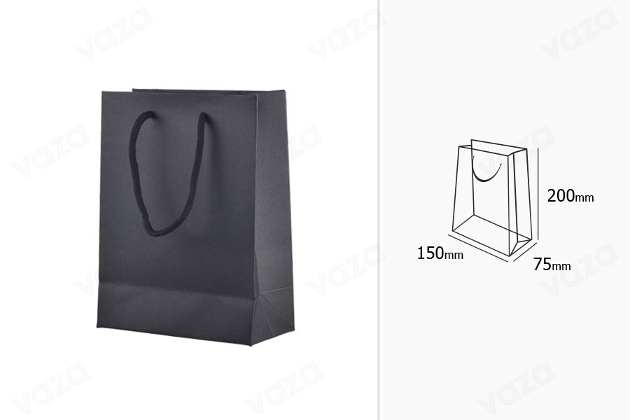 Sac cadeau en papier kraft écologique ou en noir, avec cordon en coton 150 x 75 x 200-photo_dimensions