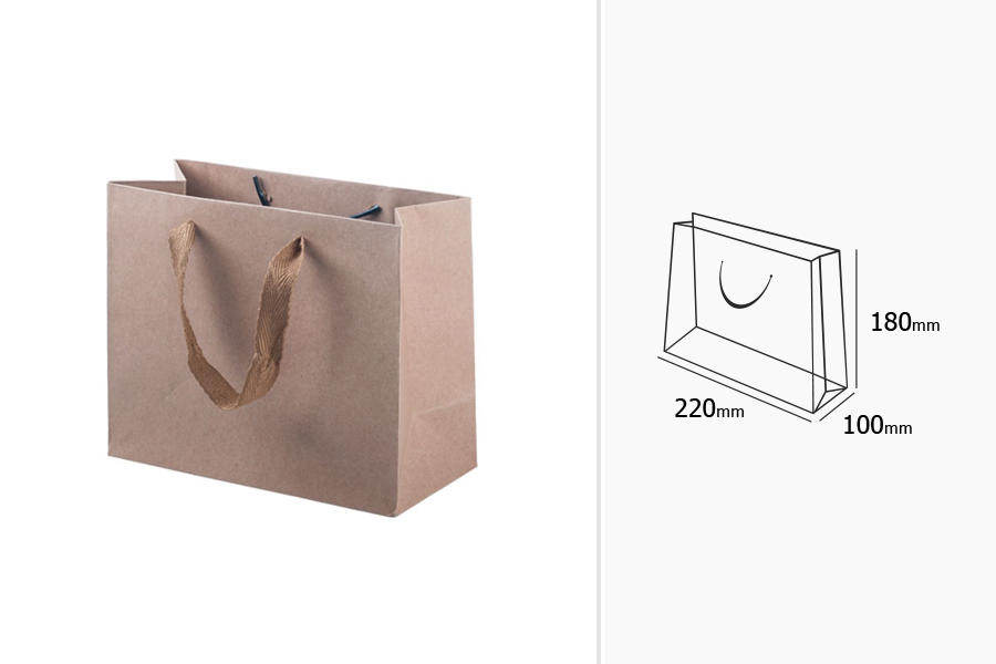 Geschenktasche aus Kraftpapier mit hellbraunem Henkel 220x100x180 Geschenktasche aus Kraftpapier mit hellbraunem Henkel 220x100x180