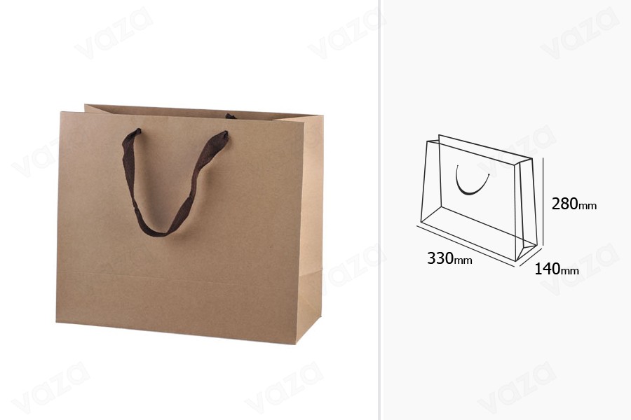 Sac cadeau en papier kraft écologique avec poignée marron - 330 x 140 x 280 Sac cadeau en papier kraft écologique avec poignée marron - 330 x 140 x 280-photo_dimensions