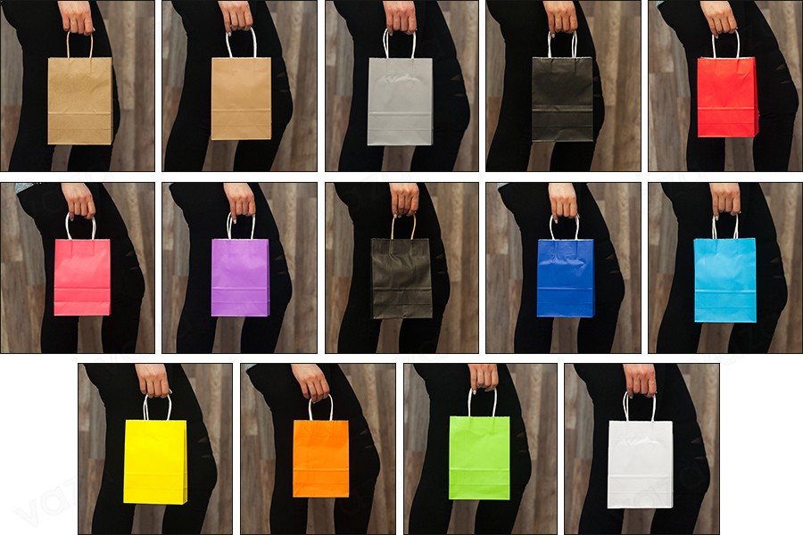 Sac cadeau en papier 160 x 80 x 220 mm avec poignée dans une variété de couleurs Sac cadeau en papier 160 x 80 x 220 mm avec poignée dans une variété de couleurs-photo_produit