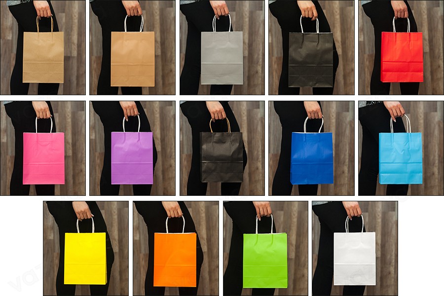 Sac cadeau en papier 220 x 110 x 280 mm avec poignée dans une variété de couleurs Sac cadeau en papier 220 x 110 x 280 mm avec poignée dans une variété de couleurs-photo_produit