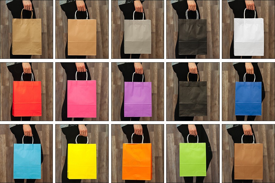 Sac cadeau en papier 260 x 120 x 330 mm avec poignée dans une variété de couleurs Sac cadeau en papier 260 x 120 x 330 mm avec poignée dans une variété de couleurs-photo_produit
