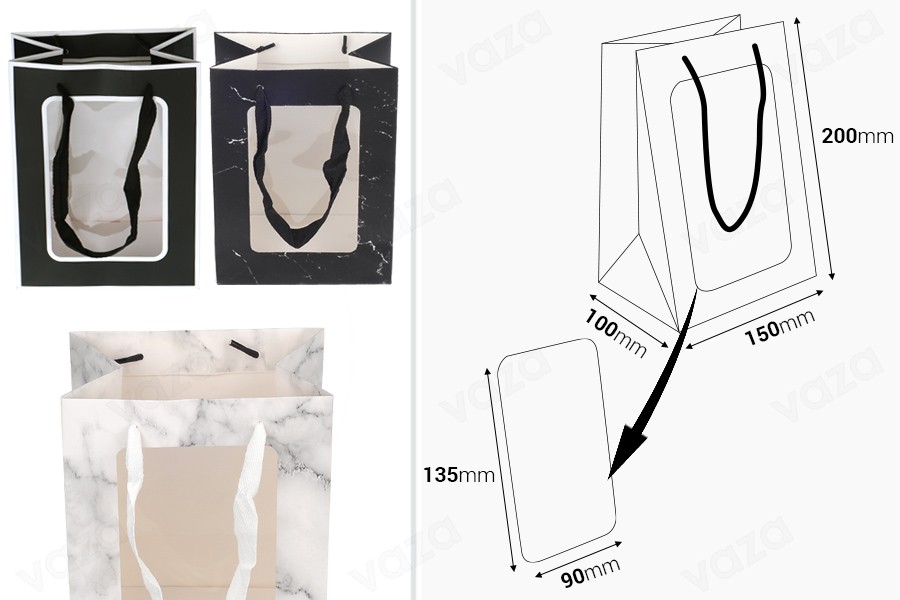 Paper gift bag 150x100x200 mm with window and handle - 12 pcs Paper gift bag 150x100x200 mm with window and handle - 12 pcs-photo_dimensions
