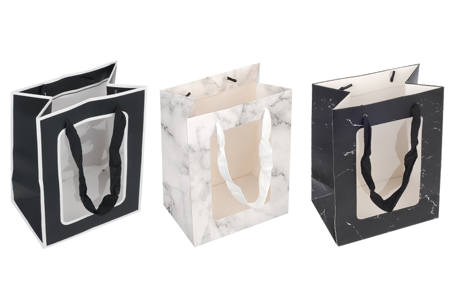 Geschenktüte aus Papier 150x100x200 mm mit Sichtfenster und Kordelgriff - 12 Stück Geschenktüte aus Papier 150x100x200 mm mit Sichtfenster und Kordelgriff - 12 Stück