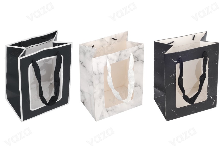 Geschenktüte aus Papier 150x100x200 mm mit Sichtfenster und Kordelgriff - 12 Stück-εικόνα_προϊοντική