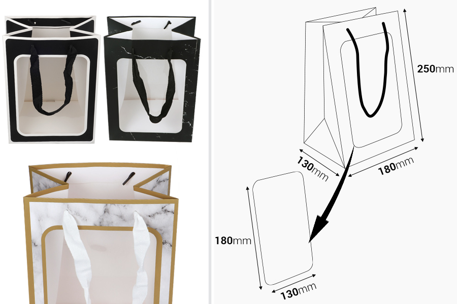 Geschenktüte aus Papier 180x130x250 mm mit Sichtfenster und Kordelgriff - 12 Stück Geschenktüte aus Papier 180x130x250 mm mit Sichtfenster und Kordelgriff - 12 Stück